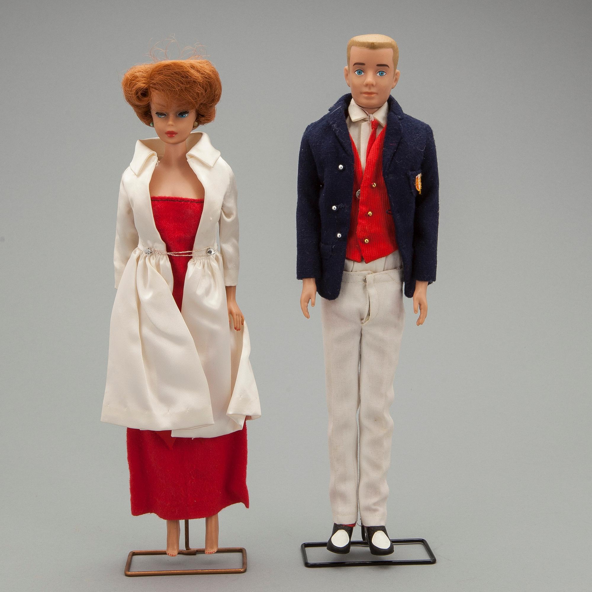 BARBIEDOCKOR, 2 st med tillbehör, Mattel, 1950/60-tal.