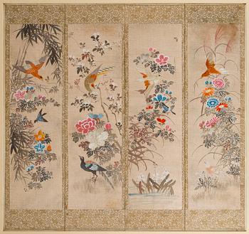 An early 20th century Japanese four part folding screen.