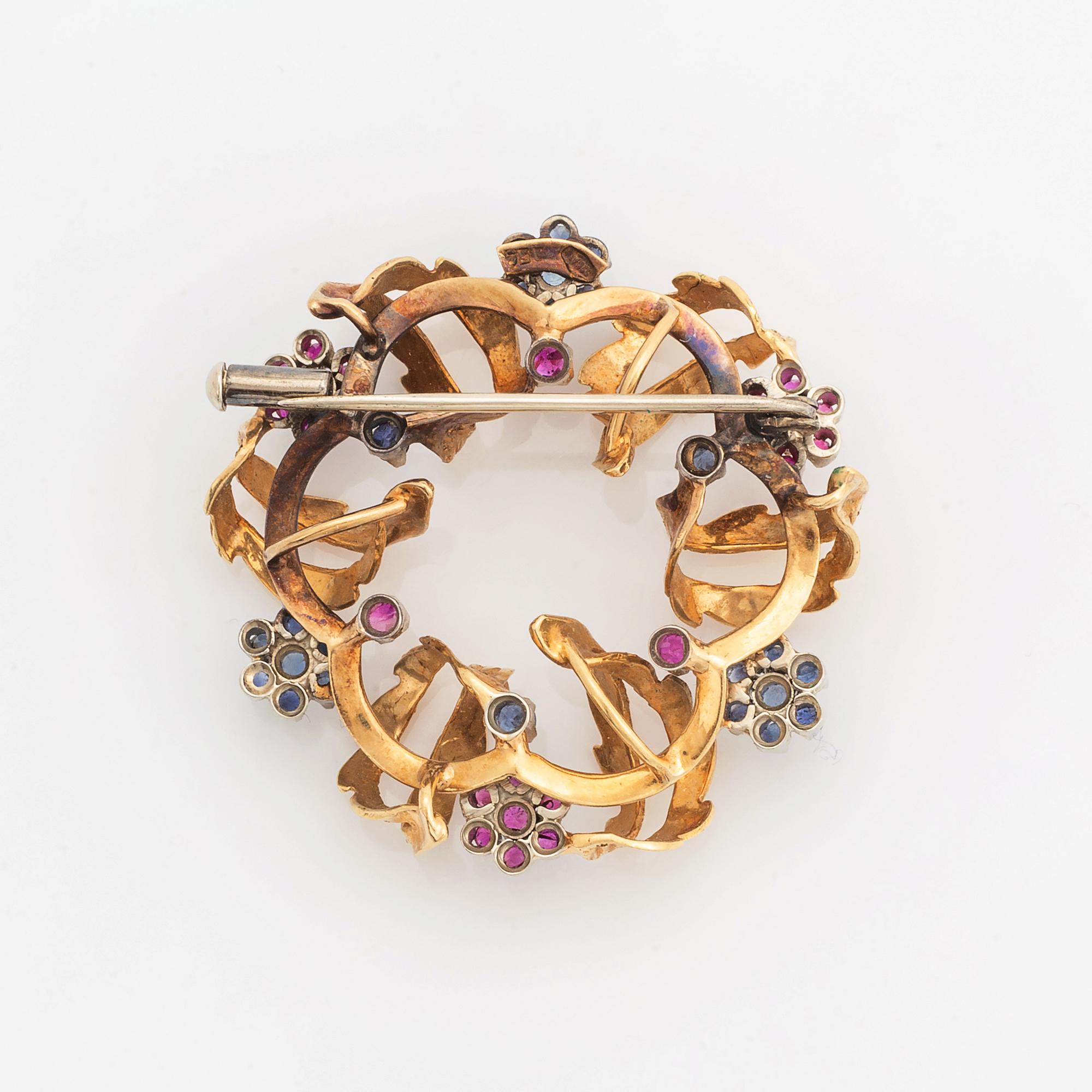 Sapphire and ruby brooch.