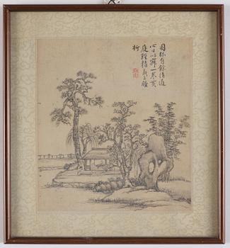 Zhang Geng (1685-1760), albumblad, nio stycken, akvarell och tusch på papper. Qingdynastin, daterad 1728.