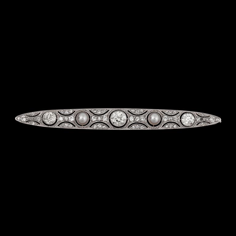 A pearl and old-cut diamond brooch.