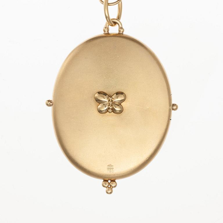 MEDALJONG, 18K guld, flerfärgade safirer, briljantslipade diamanter ca 0,20 ct. TEMPLE ST. CLAIR, USA. Vikt 75,3 g.