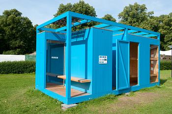 PAVILJONG, "Blue Boxes", Arkitekter Engstrand och Speek AB. Skänkt av PEAB bostad.