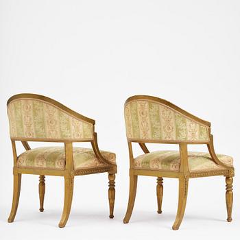 A pair of late Gustavian open armchairs attributed to E. Ståhl (master in Stockholm 1794-1820).