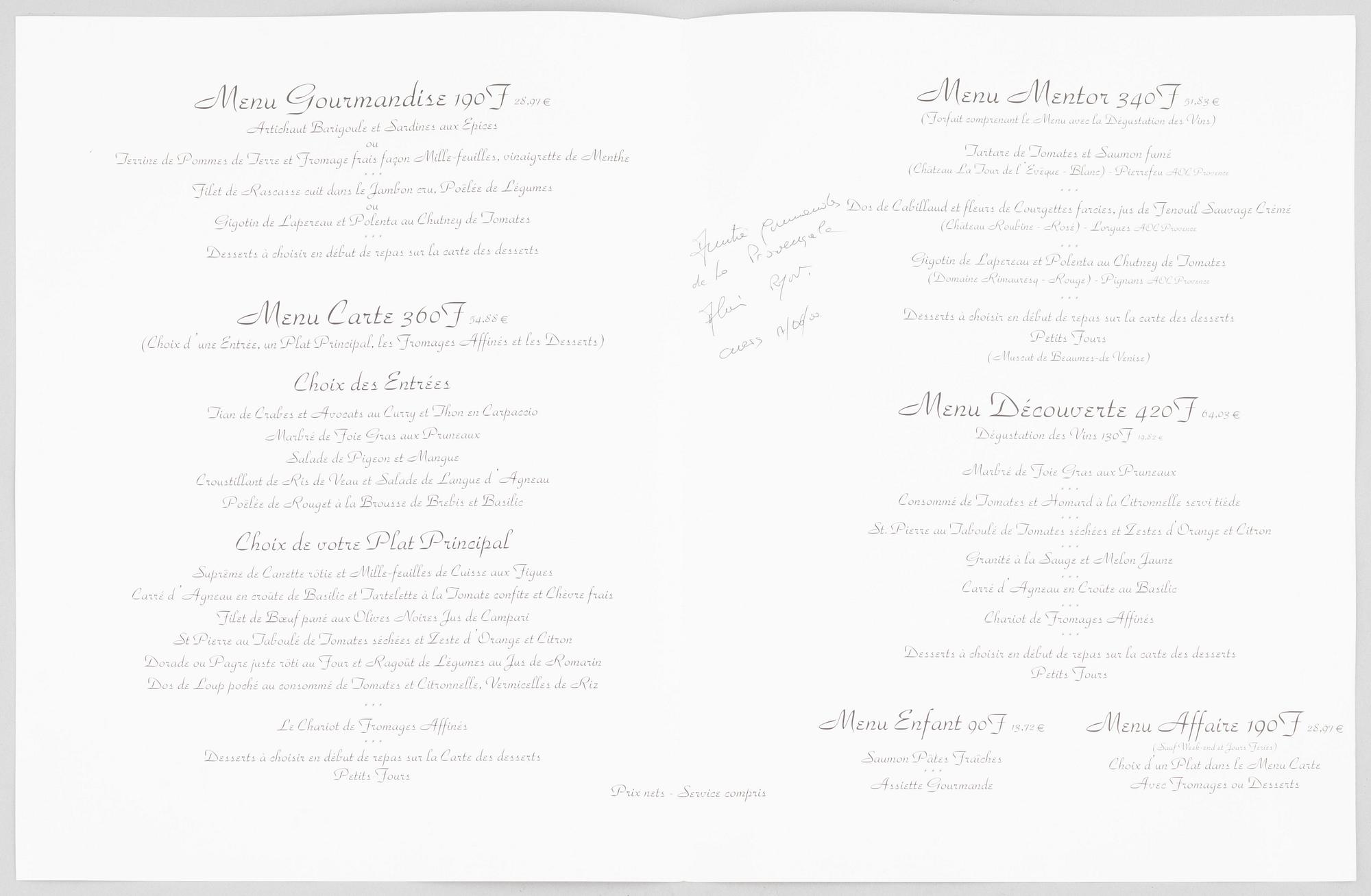 Books and menus of French gastronomy.