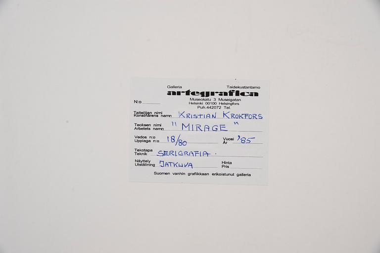 KRISTIAN KROKFORS, serigrafi, signerad, daterad 85 och numrerad 18/80.