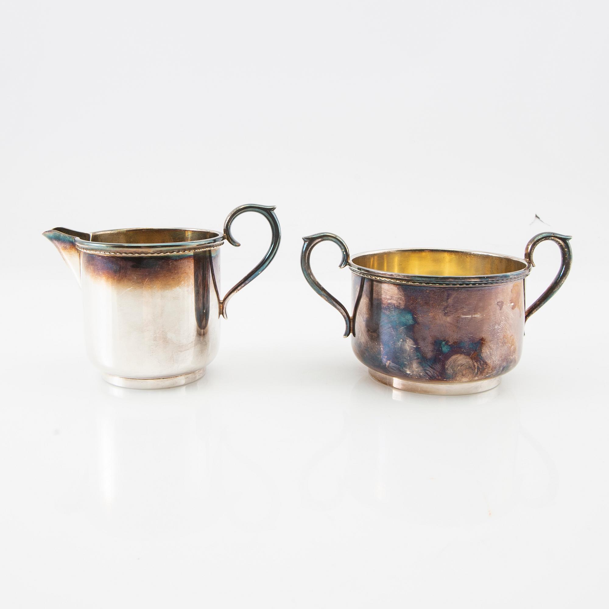 CG Hallberg sugar bowl and cream jug silver Stockholm 1953.