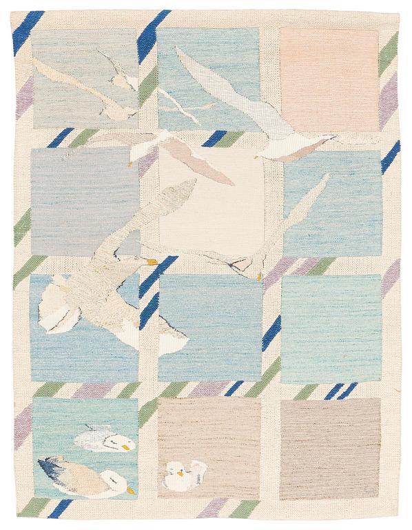 Cecilia Andersson, a tapestry, 'Att fångas i flykten', flat weave, c. 150 x 112 cm, signed CA.