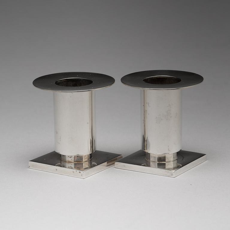 Wiwen Nilsson, a silver set with a pair of candlesticks and a cigarette case, Lund Sweden 1927-38.