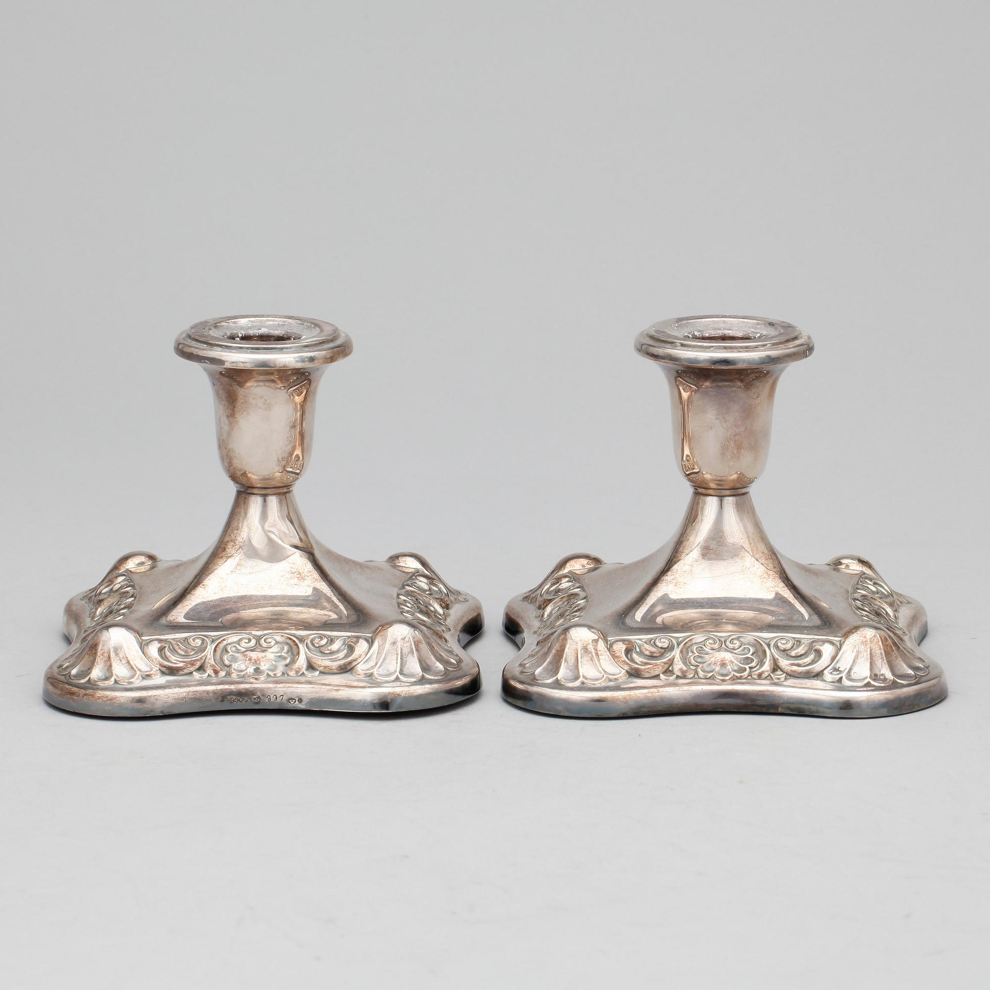LJUSSTAKAR, ett par, silver, Norge 1900-tal.