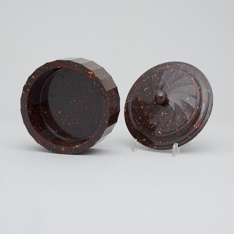 A Swedish Empire porphyry butter box.