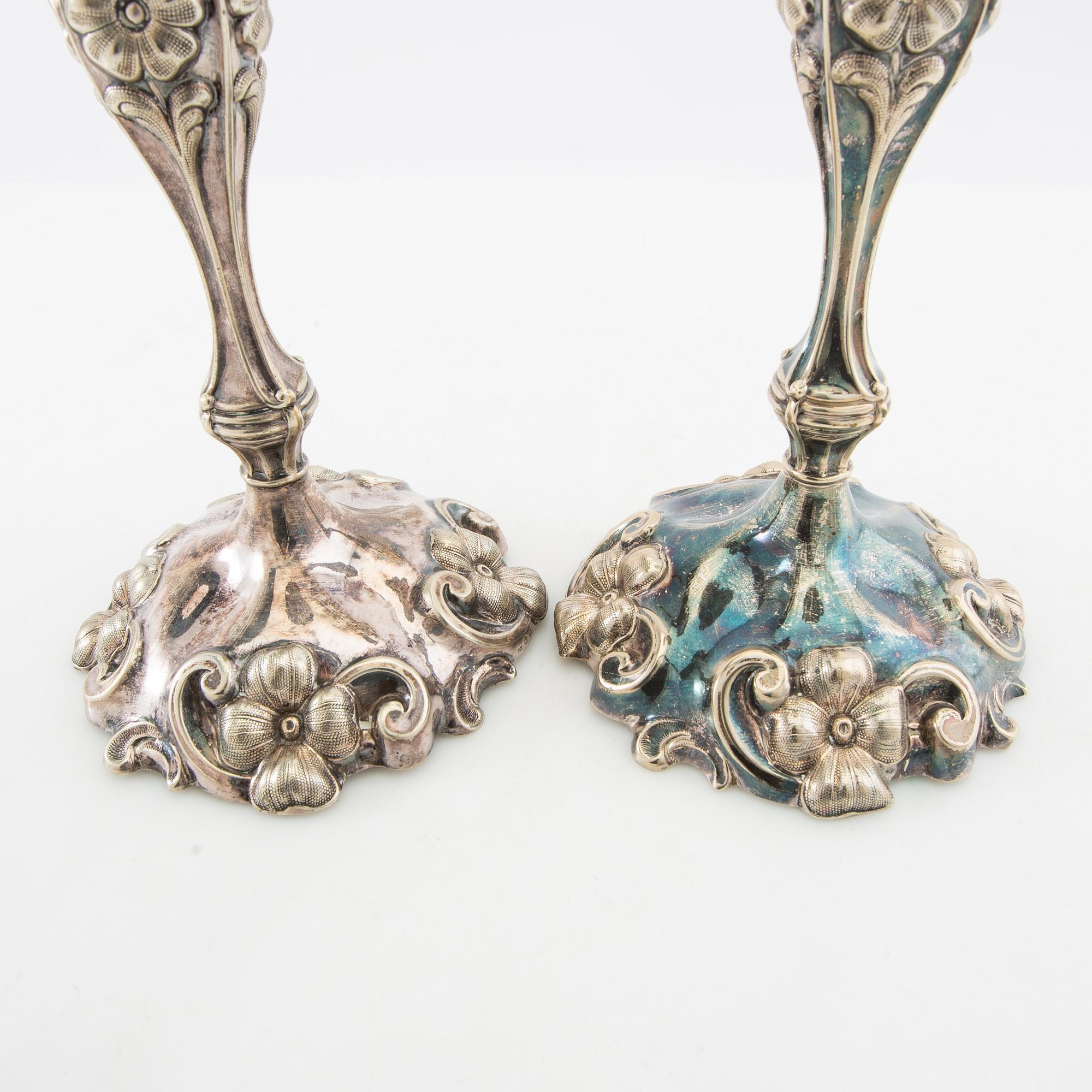 Candelsticks, a pair of Rococo-style silver plate, circa 1900.