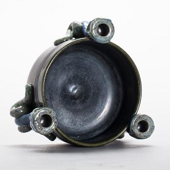 LJUSSTAKE/SKÅL, stengods, jugend. Michael Andersen & Söner, Bornholm.