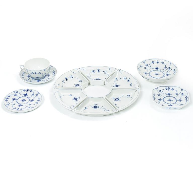 Royal Copenhagen, 14 'Blue Fluted Half Lace' tableware parts, Denmark, 20th century.