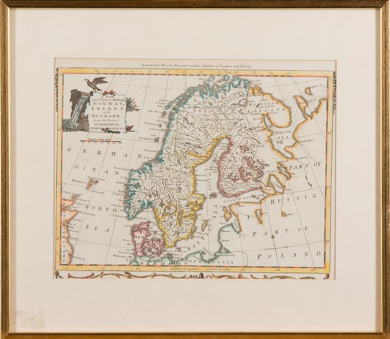 KARTOR, 3 st, handmålade kopparstick, 1700-tal.