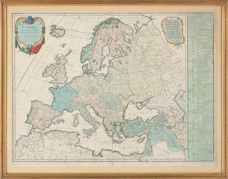 KARTA, handkolorerad etsning, Robert de Vaugondy, 1771.