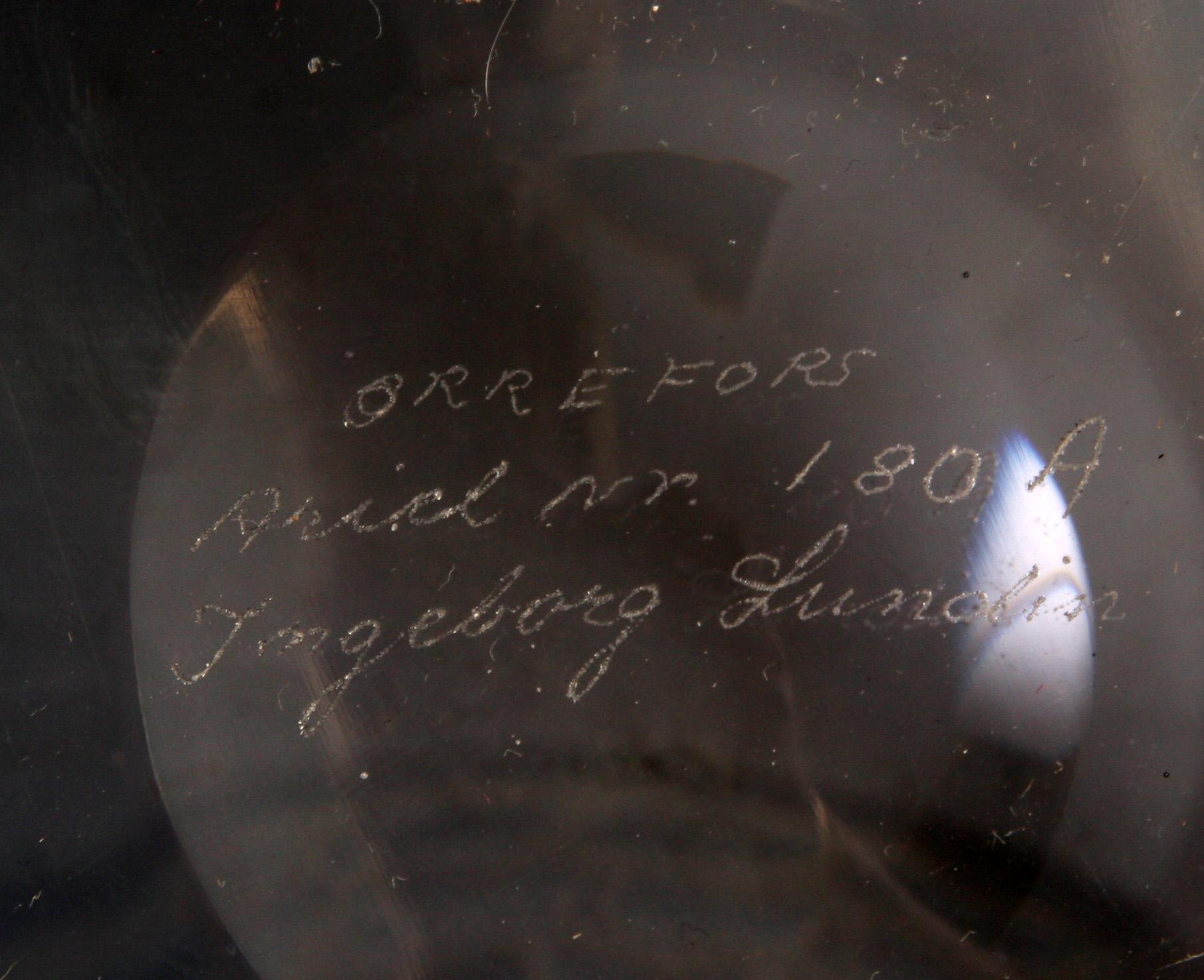 SKÅL, glas, ariel, Ingeborg Lundin, Orrefors, 1966, sign.