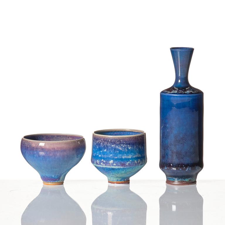 Berndt Friberg, a set of 4 vases and 3 bowls, Gustavsberg studio, Sweden 1961-71.