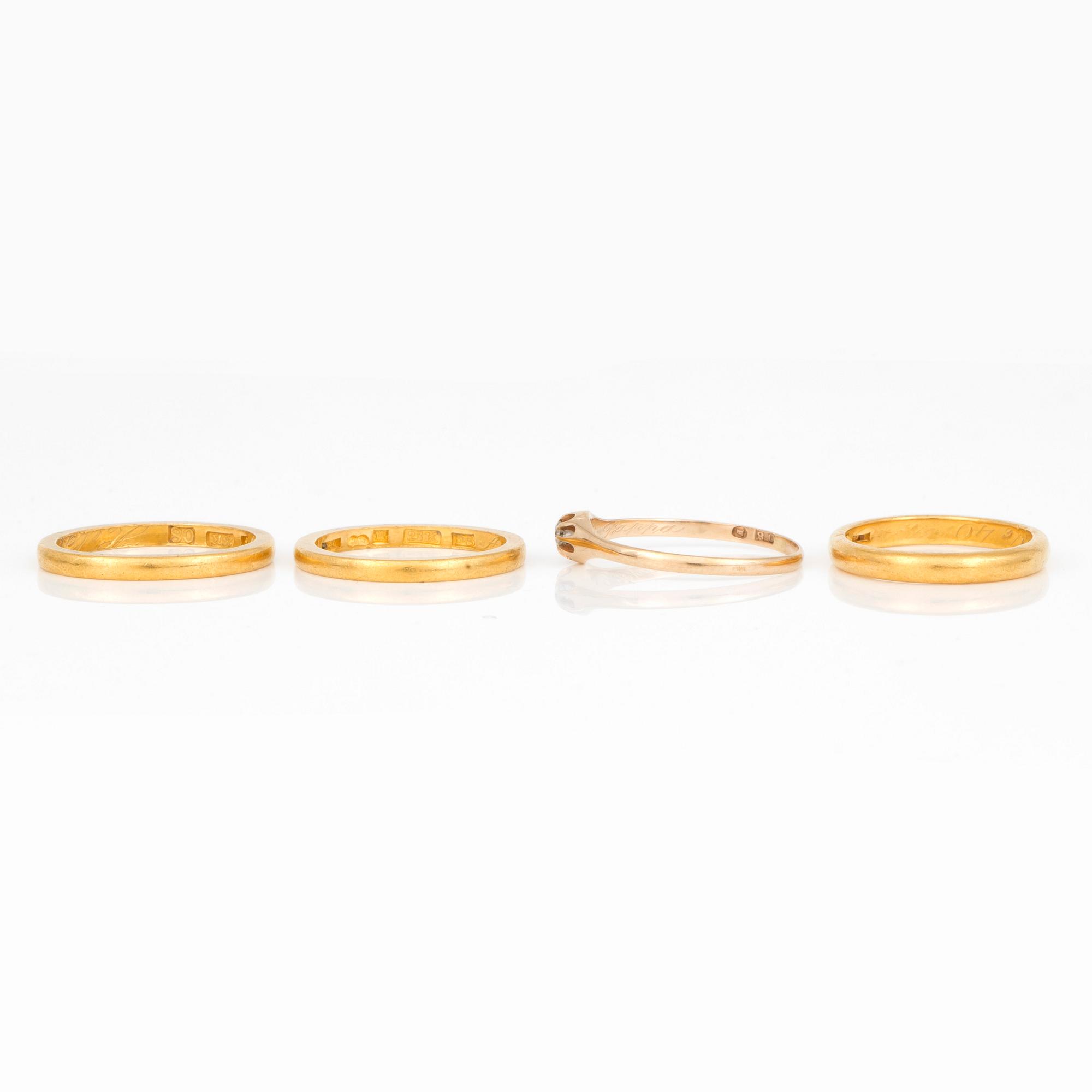 RINGAR, 4 st, en med gammalslipad diamant.