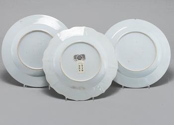 THREE CHINESE DINNER PLATES, 18th century.