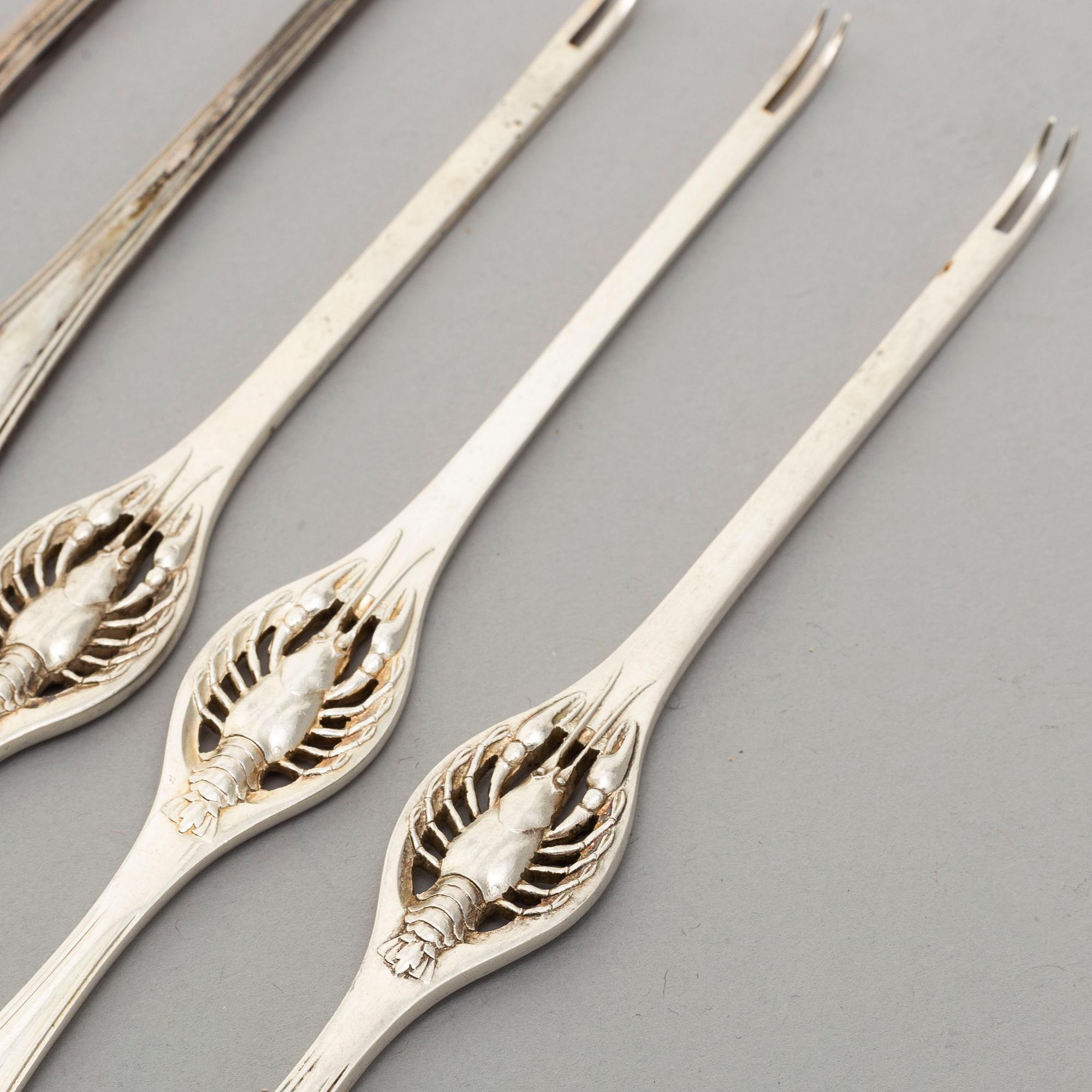 HUMMERGAFFLAR, 6+3 stycken, silver, bland annat Karl Anderson,  Stockholm (1892-1933), 1910-20-tal.