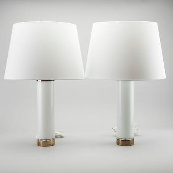 BERGBOMS, a pair of brass and white glass table lamps, model B 08, Sweden 1960'S.