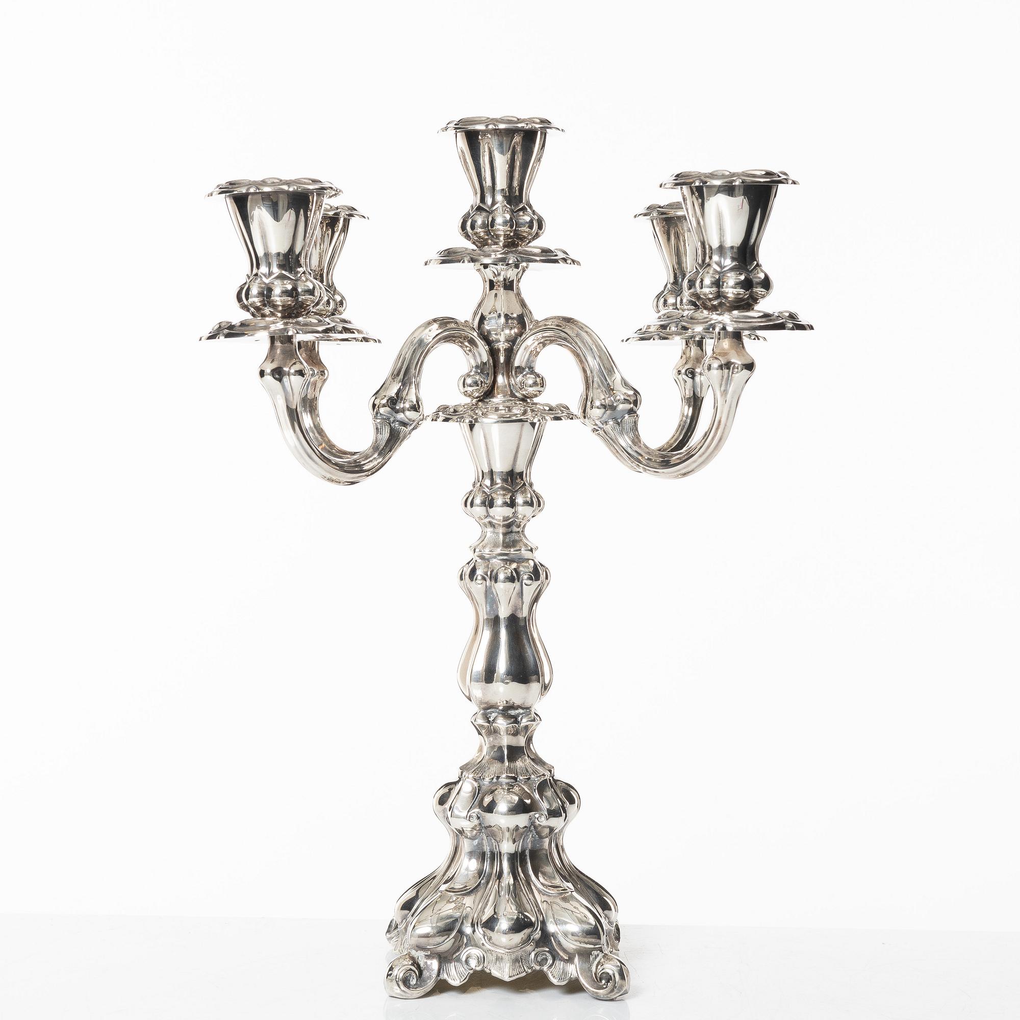 A silver candelabrum, marks of Kultakeskus Oy, Hämeenlinna, Finland 1973.