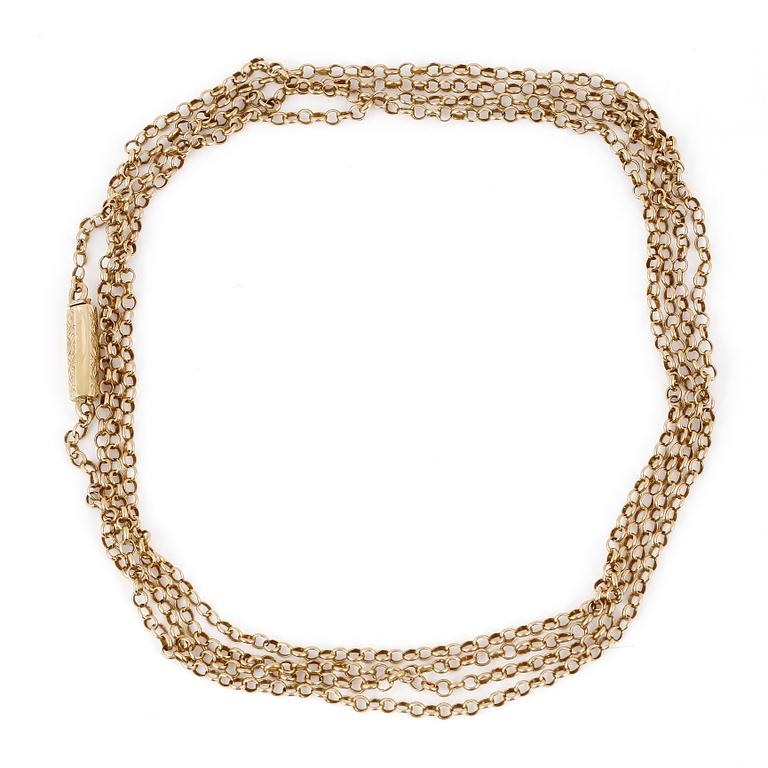 KEDJA, omkring sekelskiftet 1900-talets. 18K guld.