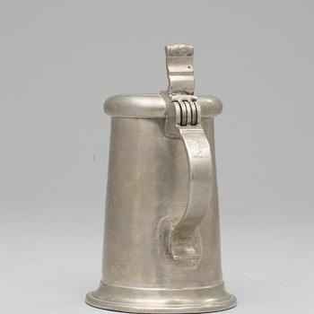 A pewter jug by J Ch Pohlitz 1727.
