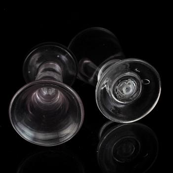 Six similar 18th century wine glasses.