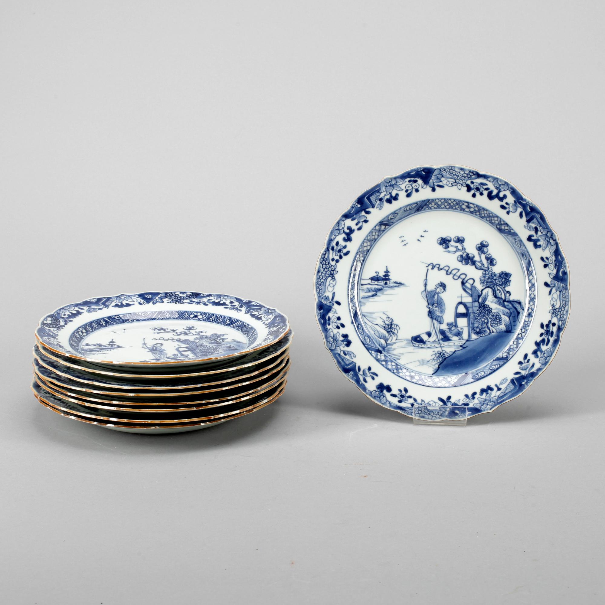 TALLRIKAR, 9 st, porslin, Qing dynastin, Qianlong (1735-96).