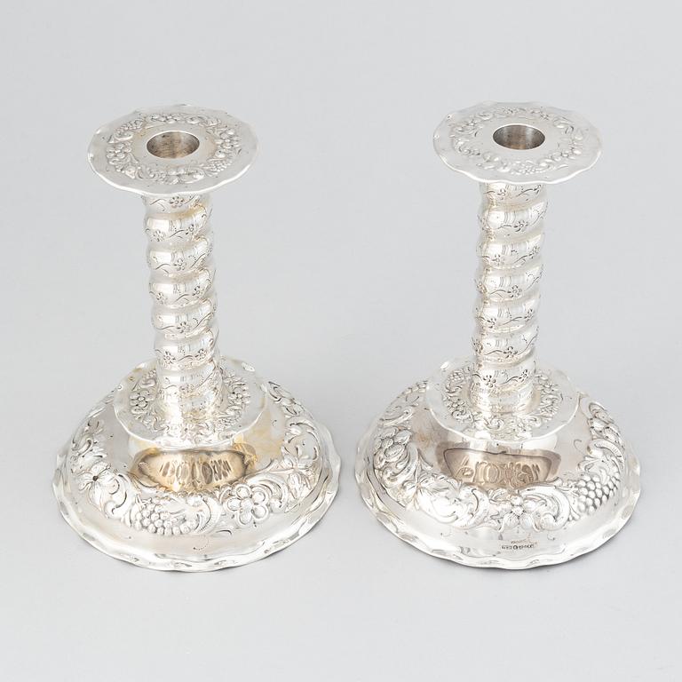 A pair of swedish baroque style silver candlesticks, Tesi, Gothenburg 1948.