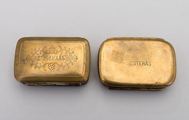 Ten 19th century snuff boxes, one from the 18th century. Sweden, Finland, Holland.