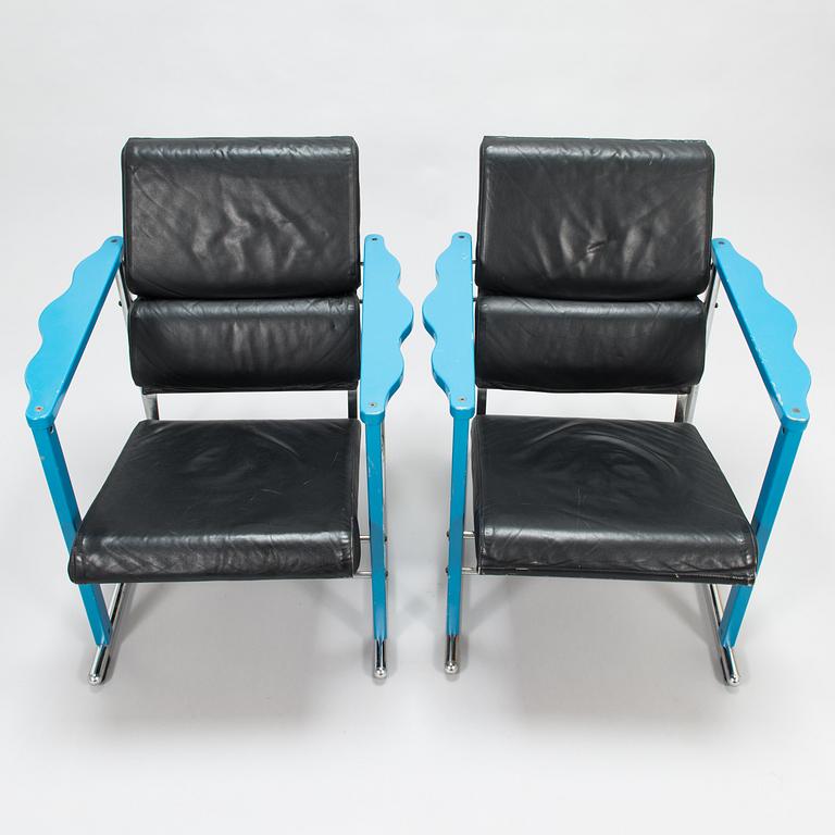 YRJÖ KUKKAPURO, a pair of 1980's 'Experiment arm chairs' for Avarte.