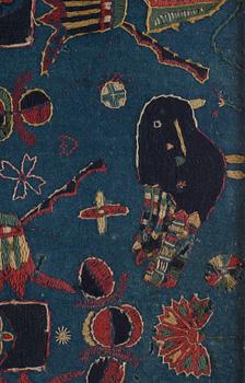 Inramad åkdyna, broderad, ca 93,5 x 43 cm, signerad AMA, Skåne, daterad 1811.