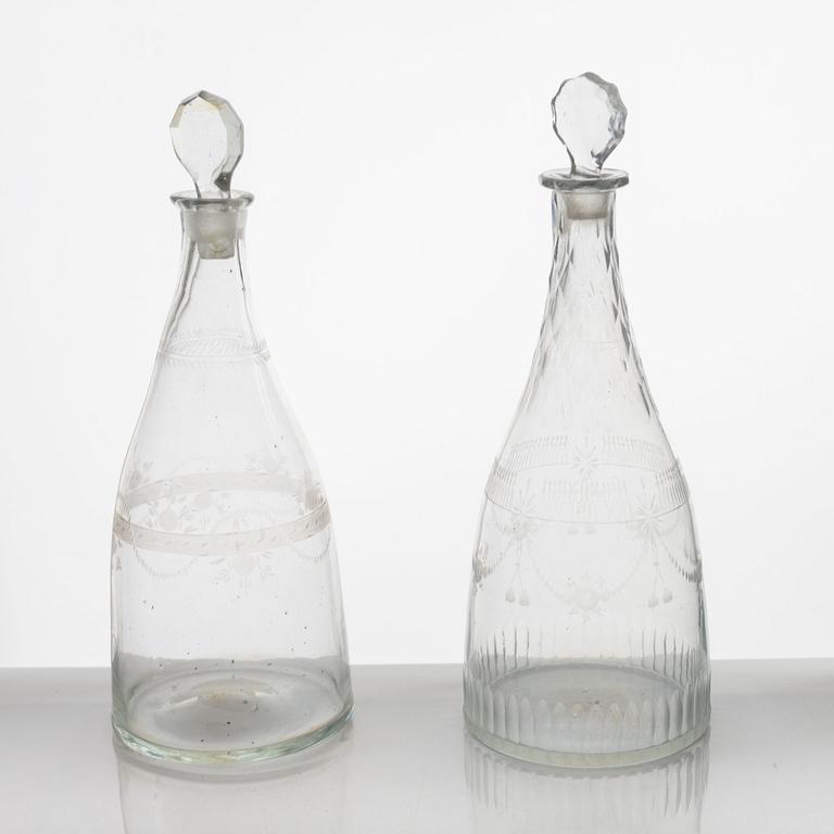 Two Gustavian decanters, circa 1800.