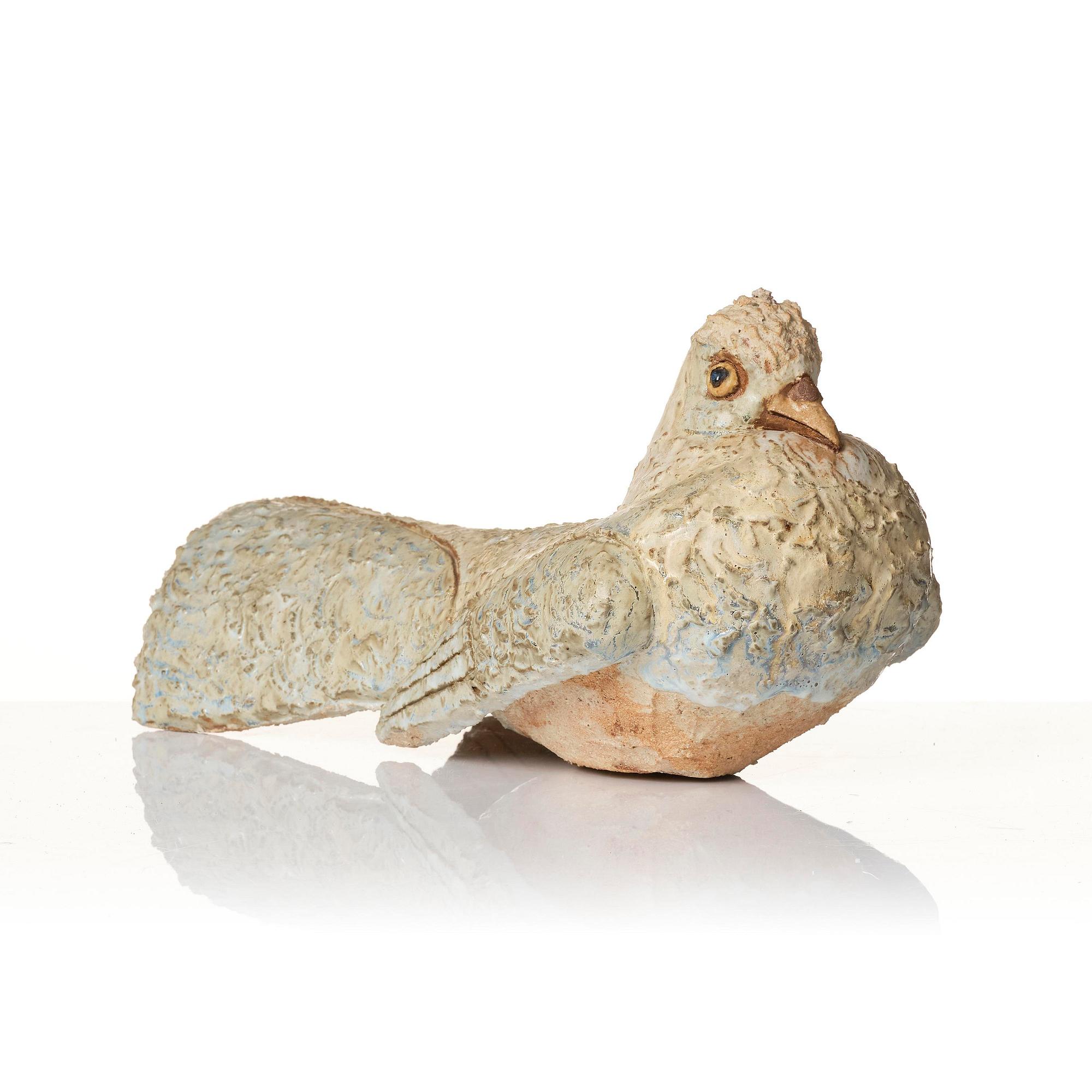 Tyra Lundgren, a chamotte stoneware sculpture of a bird, executed in her studio, Bredkvie, Gotland 1974.