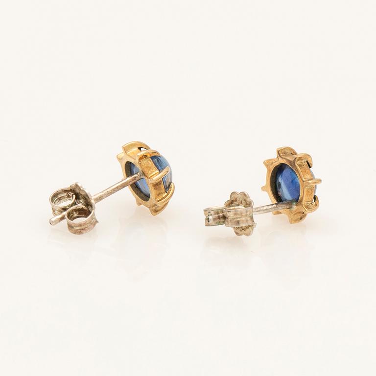 Earrings, a pair, silver and gold with kyanite.