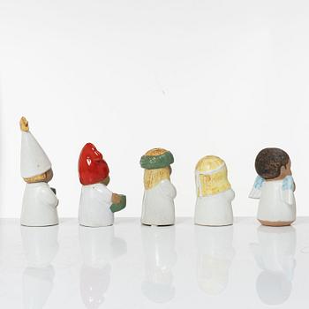 Lisa Larson, a set of five stoneware figurines, including from the series 'Adventsbarn', Gustavsberg.