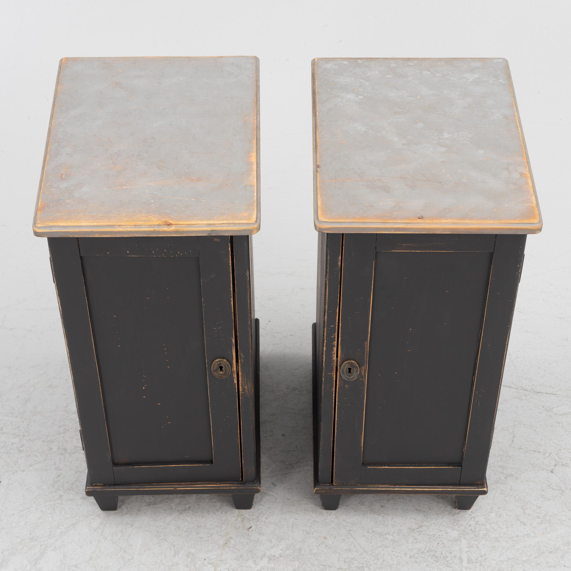 Bedside tables, a pair, first half of the 20th century.