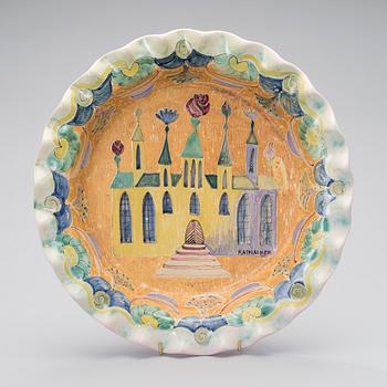 BIRGER KAIPIAINEN, A CERAMIC DISH. Castle. Signed Kaipiainen. Arabia, 1940s.