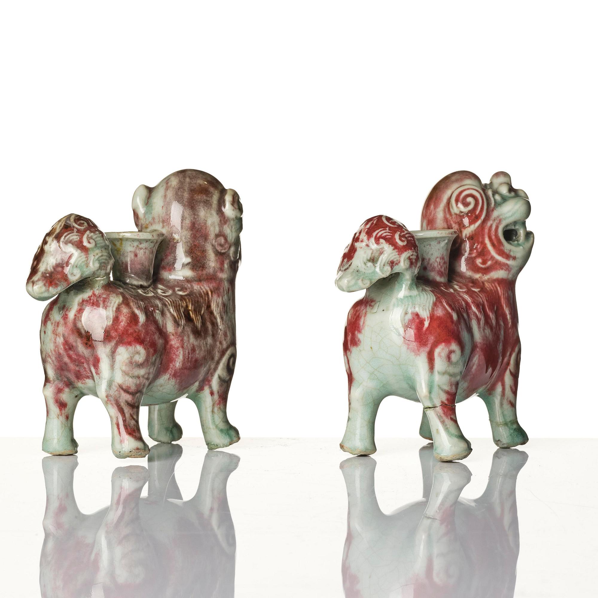 A pair of joss stick/candle holders, Qing dynasty, 18th century.