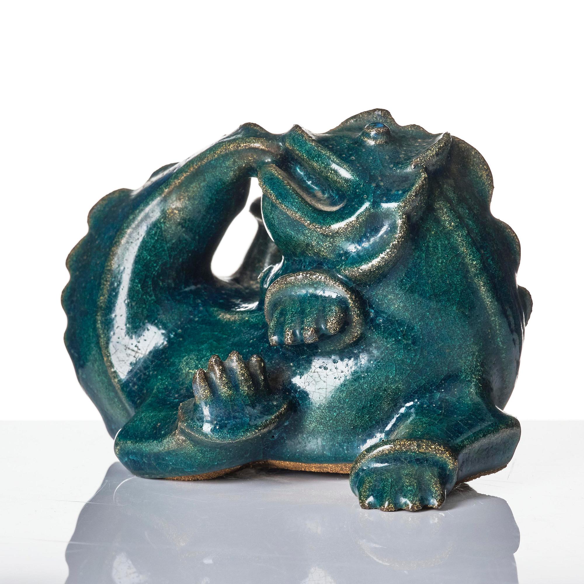 Wilhelm Kåge, a chamotte stoneware sculpture of a dragon puppy, Gustavsberg ca 1940.