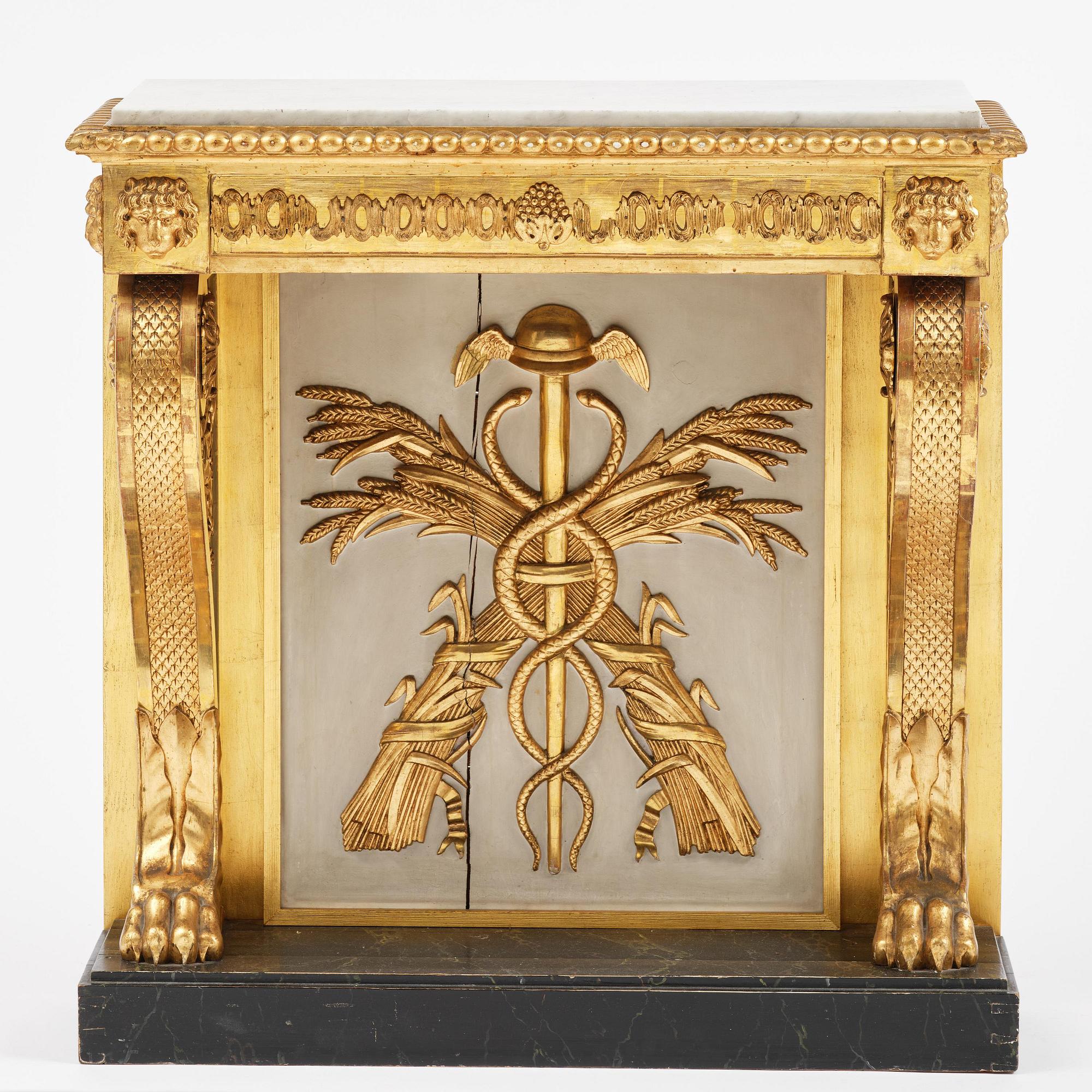 An Empire giltwood and gesso console table by P.G. Bylander (master in Gothenburg 1811-58).