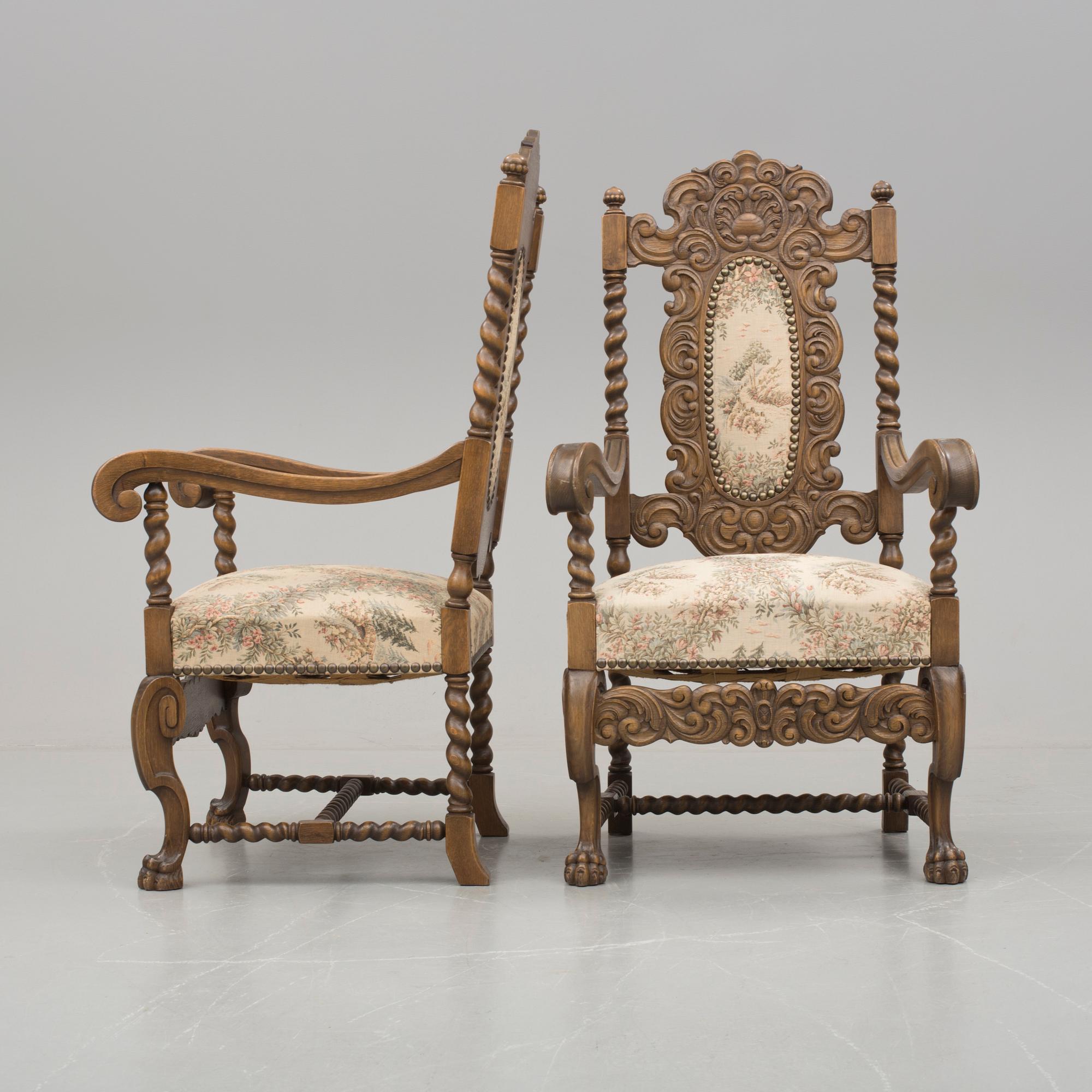 KARMSTOLAR, ett par, barockstil, 1900-talets början.