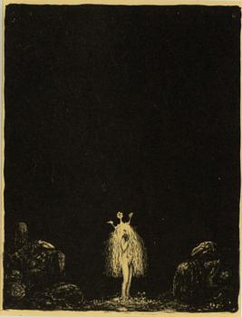 John Bauer, litografi, ur sviten: "Troll", 1915, signerad J B i trycket.