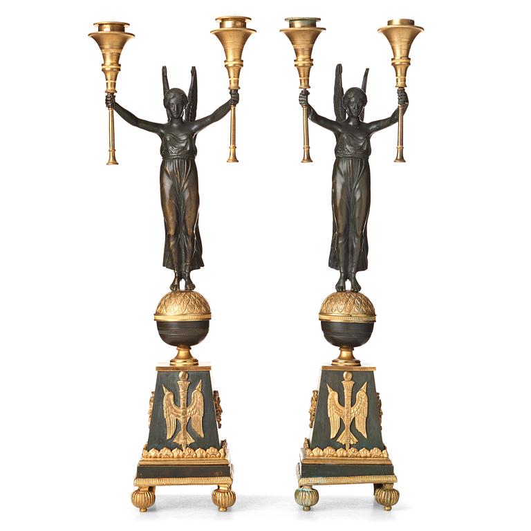 A pair of Empire-style 20th century candelabra.