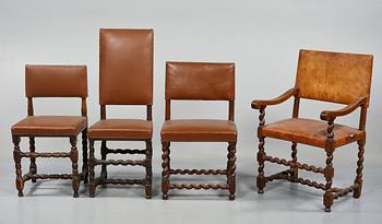 STOLAR 3 st, samt KARMSTOL, barock/barockstil, 1700-tal respektive 1800-tal.