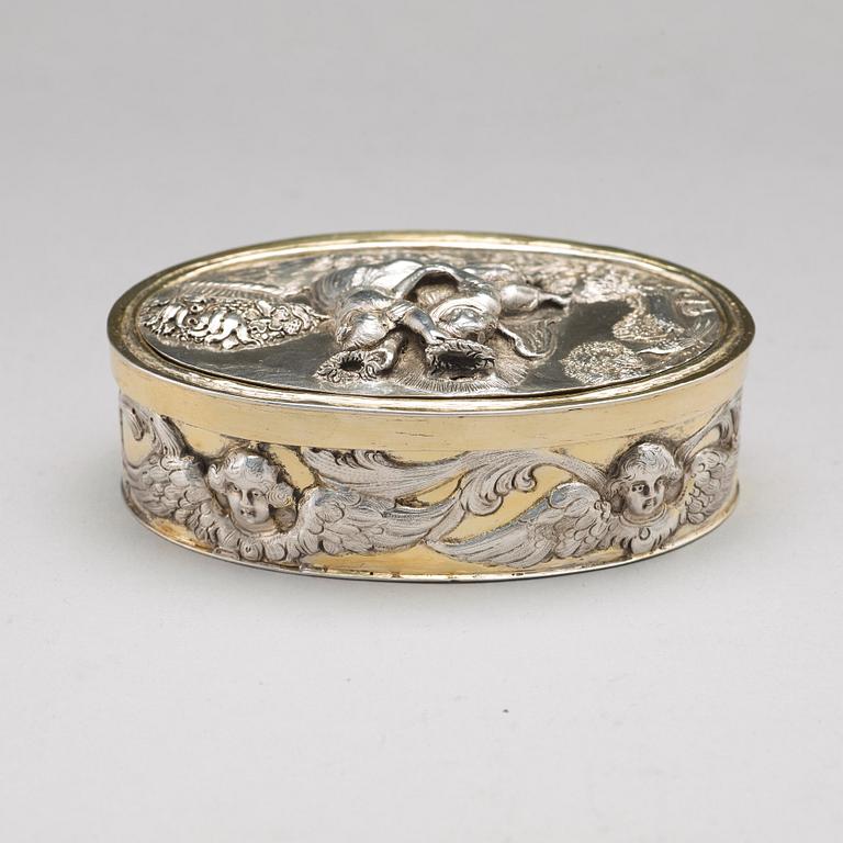 A baroque parcel-gilt silver box, unmarked possibly Swedish ca 1700.