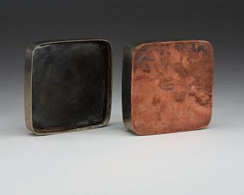 A silvered copper box with cover, early 20th Century. Makers mark to base.